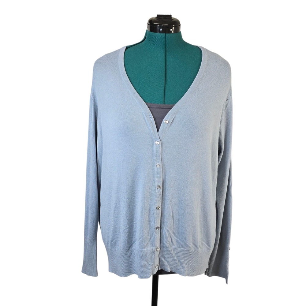 Love‎ Ryan Cardigan Sweater Womens XXL Blue Long Sleeve Button Up V Neck Casual